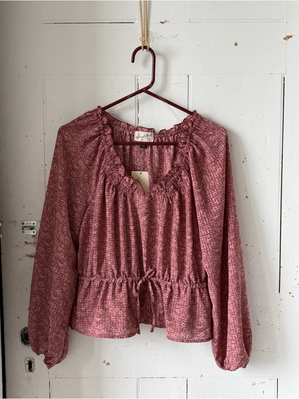 Universal Thread Mauve Bohemian Floral Balloon Sleeve Blouse
